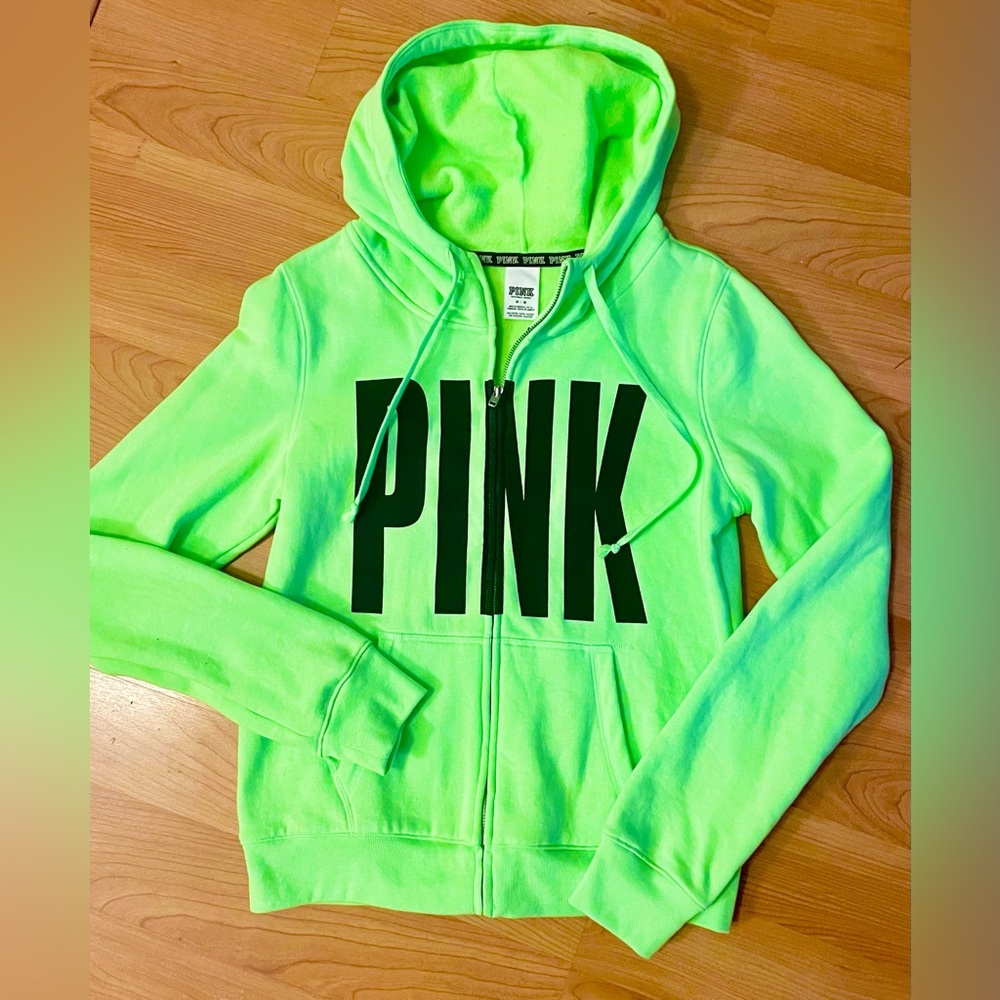 Victorias Secret Pink - Neon Green full zip hoodie Size: Medium NWOT